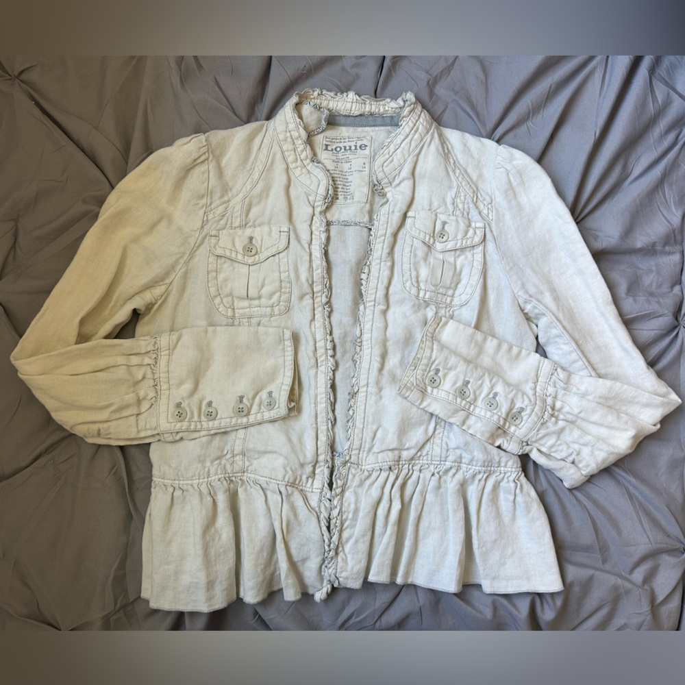 Anthropologie Cream Blazer with Peplum Hem